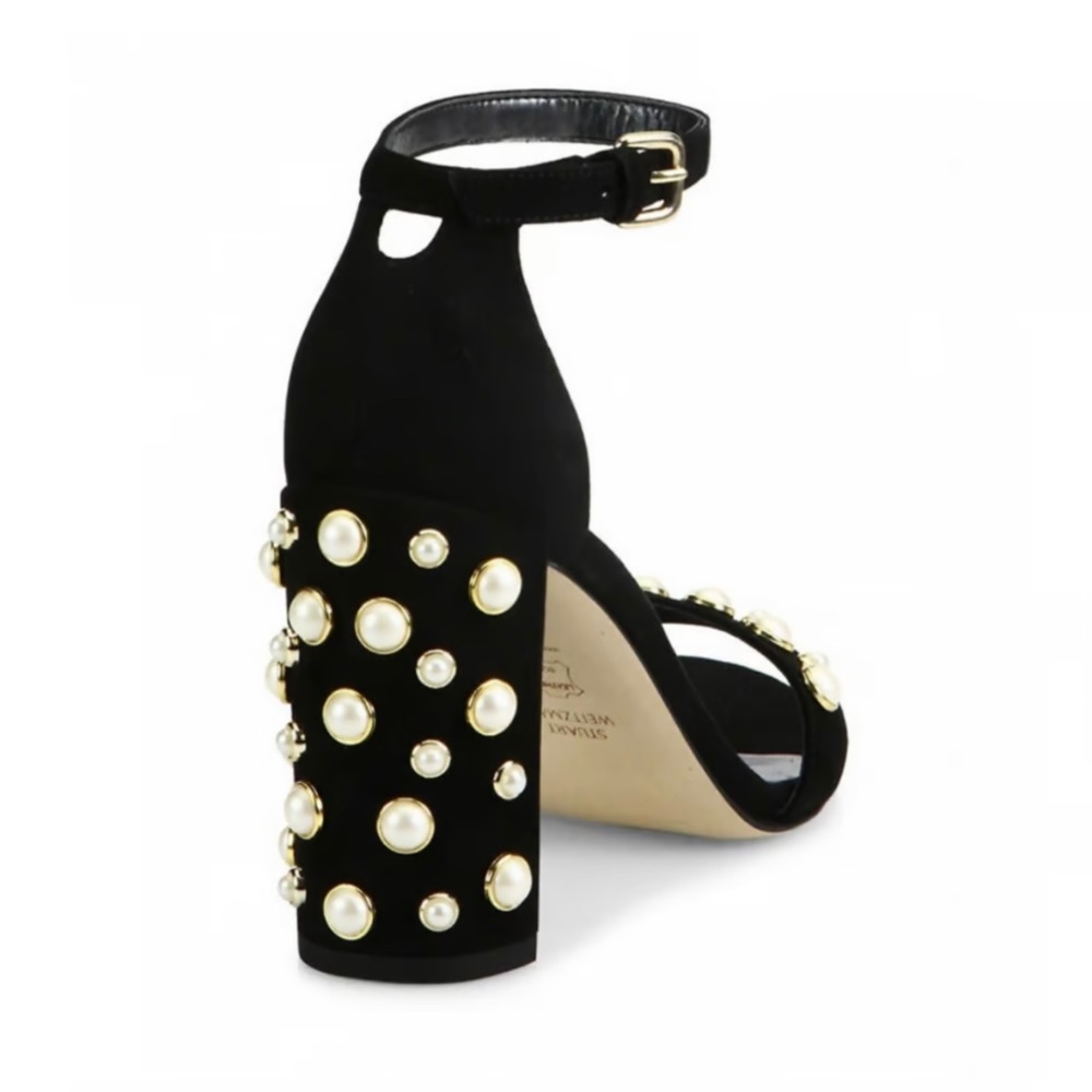 Stuart Weitzman More Pearls Studded Block Heel Sa… - image 4